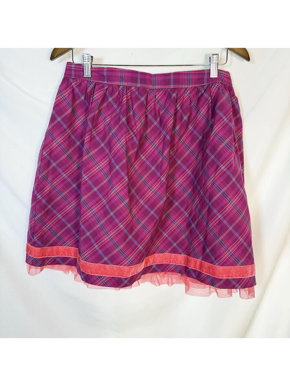 Matilda Jane Womens Flare Mini Skirt Medium Purple Plaid Velvet Trim Casual NWT